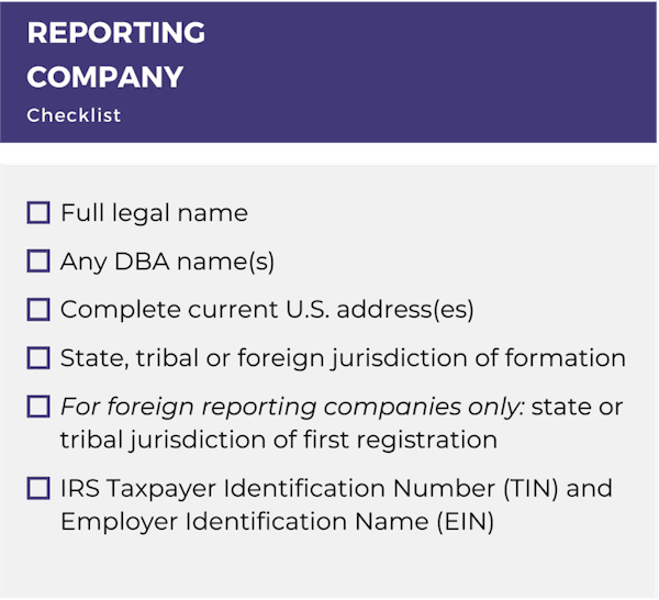 Reporting company checklist